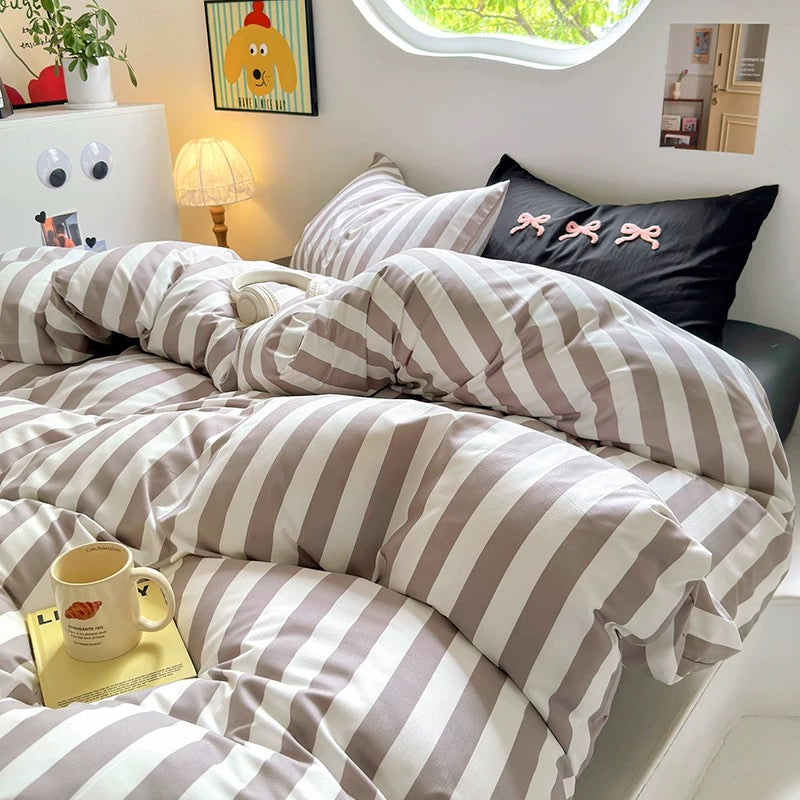 Black Striped Cotton Bedding Set