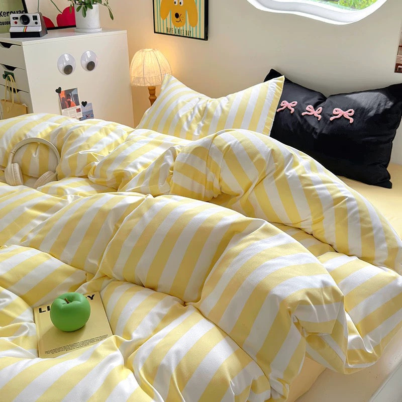 Yellow Striped Cotton Bedding Set