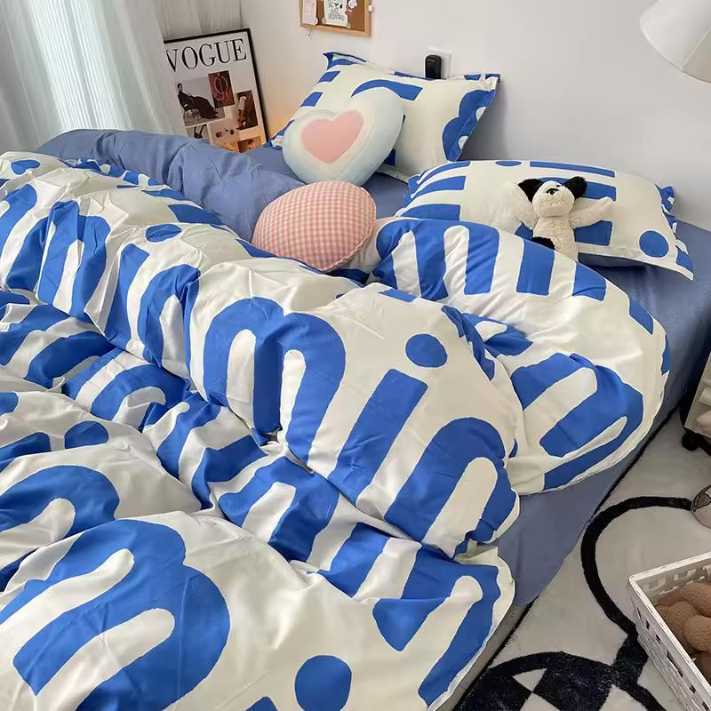 Bold Blue Letter Bedding Set
