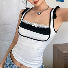 Y2K Lace Patchwork Crop Top