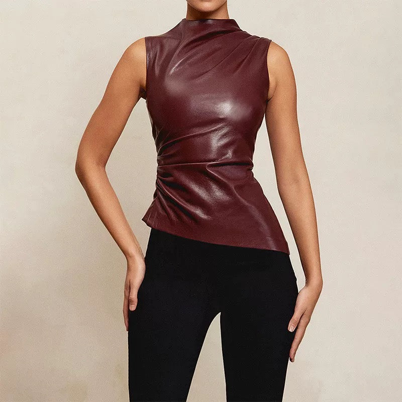 Burgundy Leather Tank Top