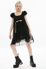 WomenSquare Neck Pleated  Pumpkin Sleeve Elegant Dress