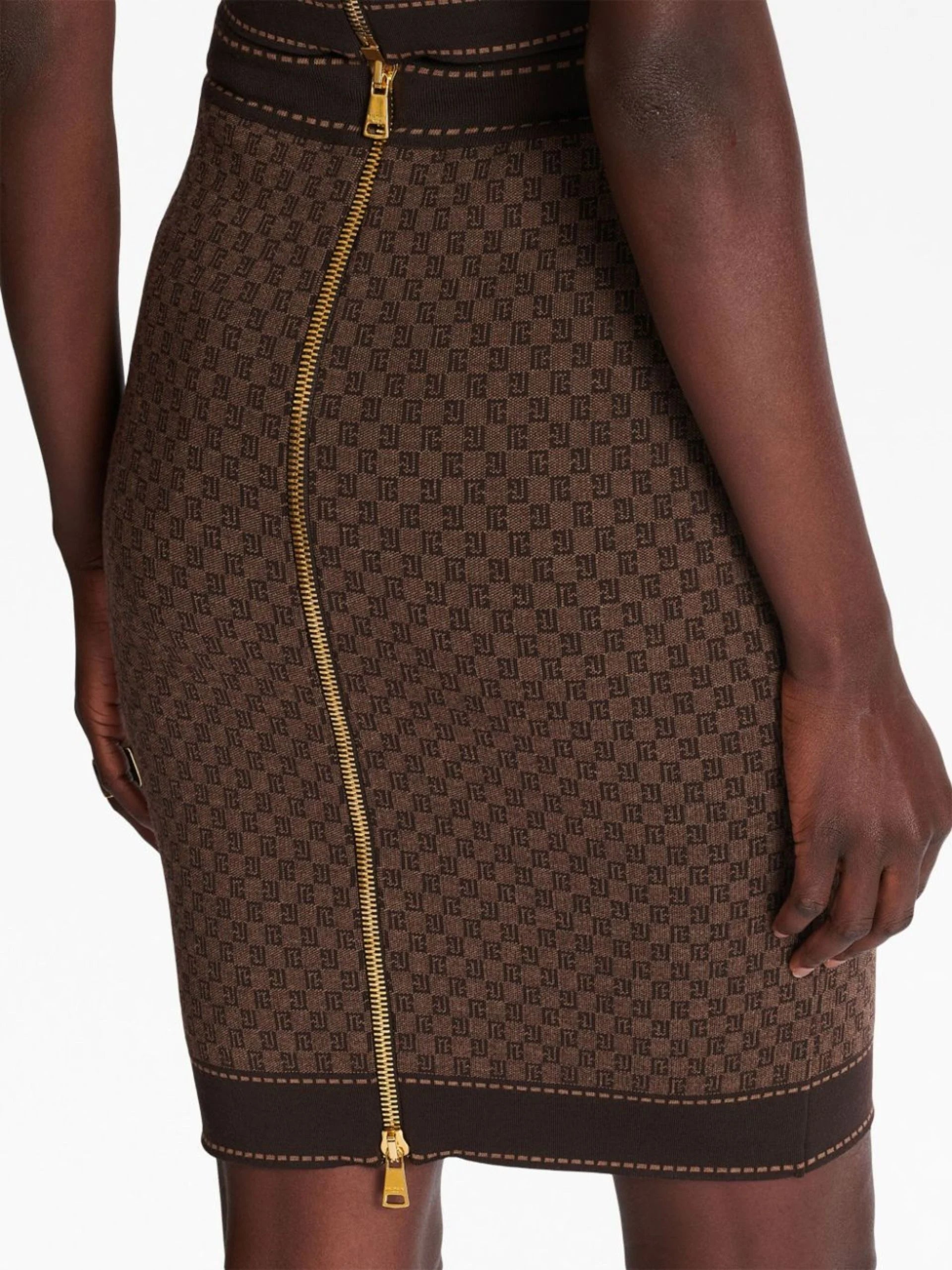 BROWN MONOGRAM-JACQUARD WOOL-BLEND SKIRT