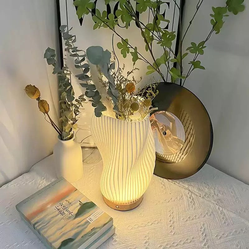 Cream Striped Desk Lamp