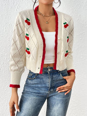 Retro Pin Up Cherry Embroidery Cardigan