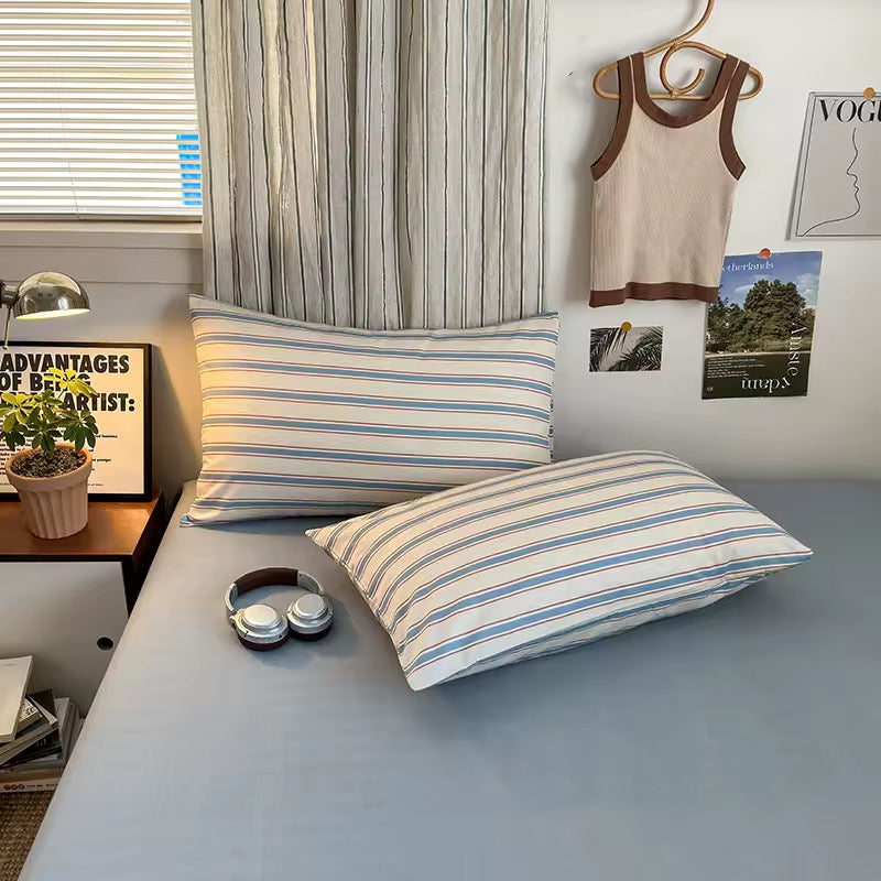 Blue Striped Cotton Bedding Set