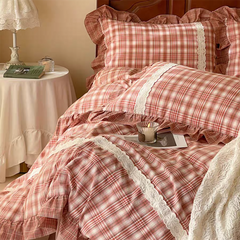 Blue Tartan Plaid Ruffle Bedding Set