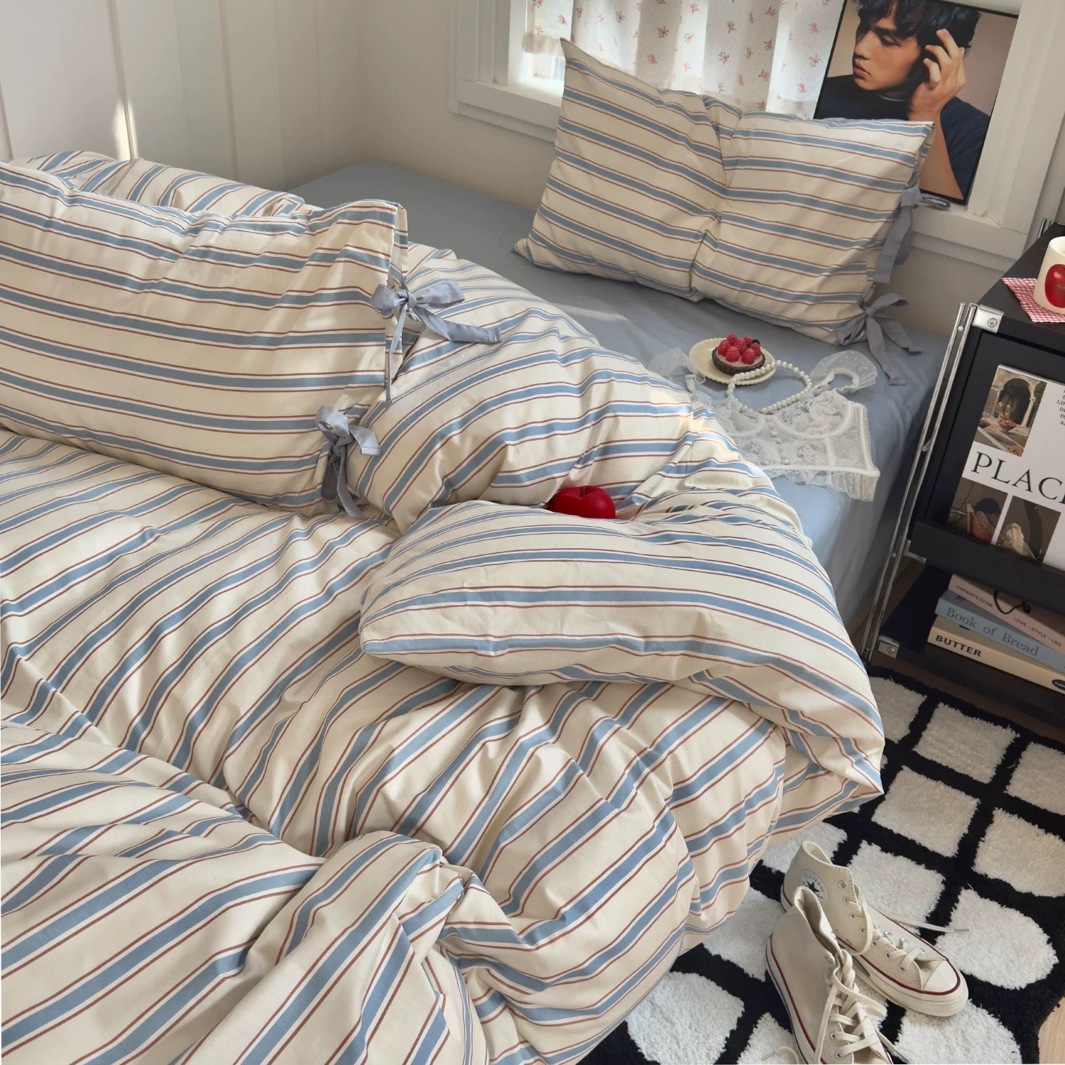 Blue Striped Cotton Bedding Set