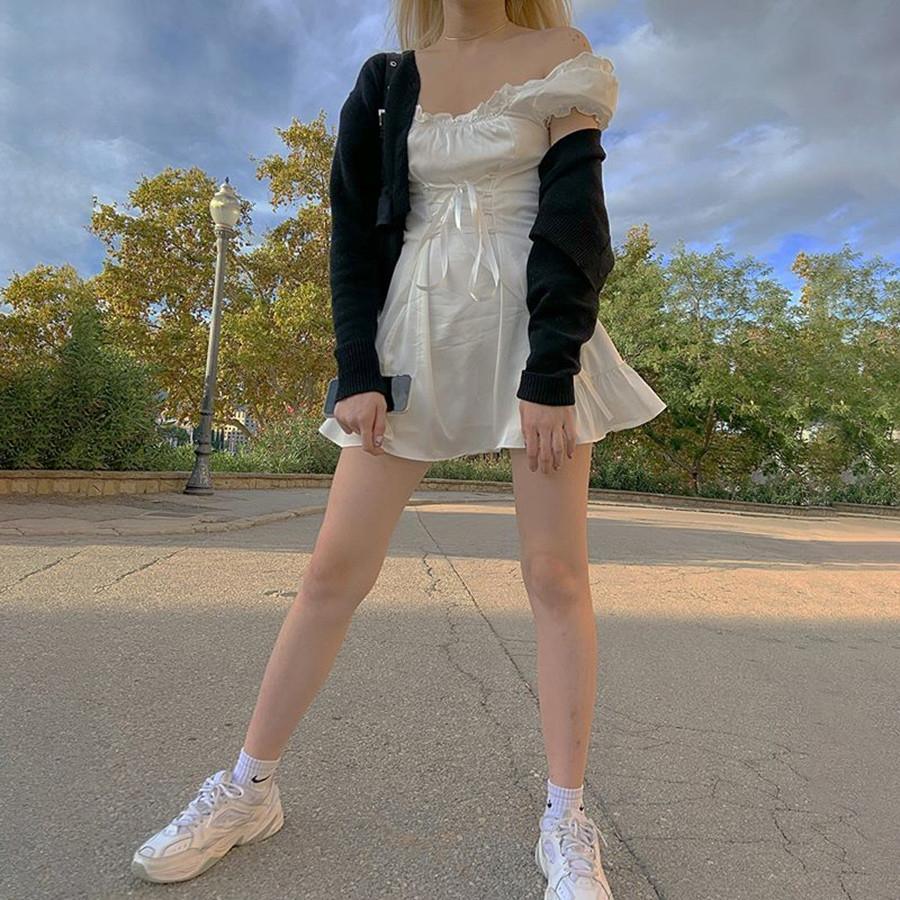 Fashion elegant bow white female mini dress