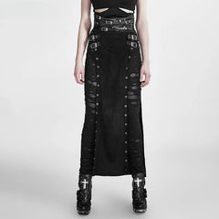 WomenGothic Sexy Black Rock Copslay Stage Personality Hip Hop Streetwear Long High Waisted Skirt