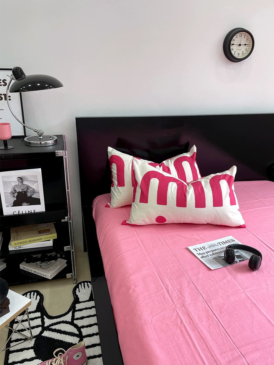 Korean Pink Letter Bedding Set