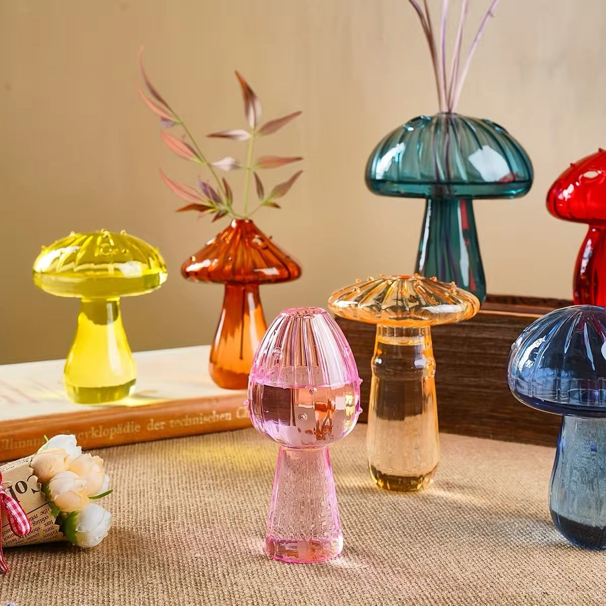 Glass Colorful Mushroom Vase