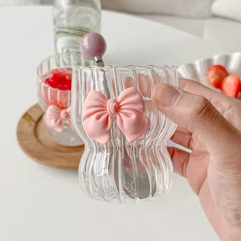 Coquette Pink Bow Glass Cup