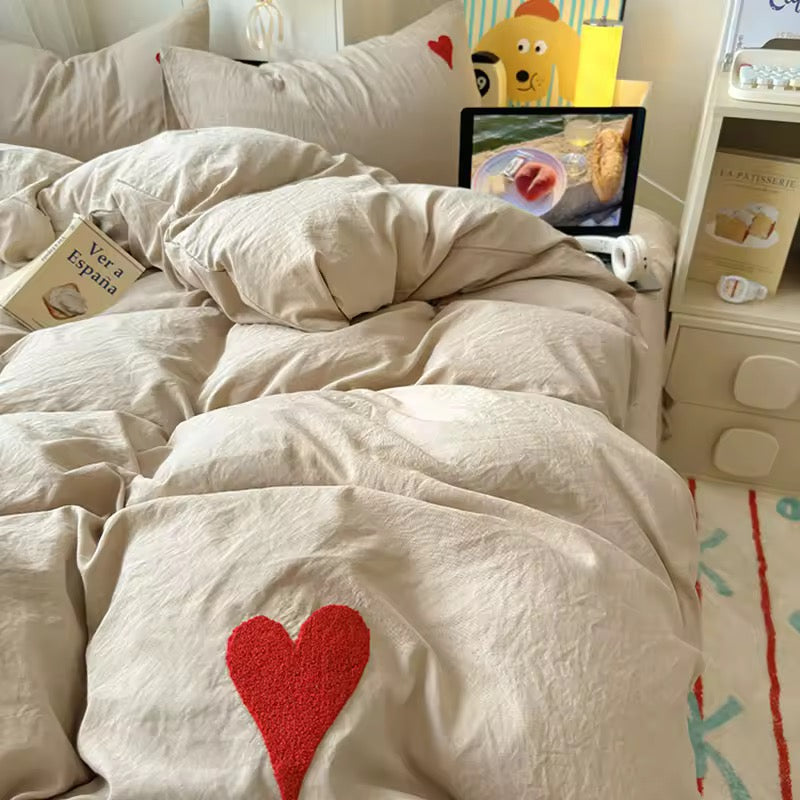 Beige Heart Bedding Set
