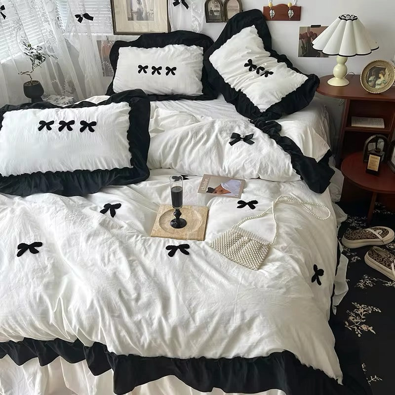 Aesthetic Pink Bedding Set with Bow