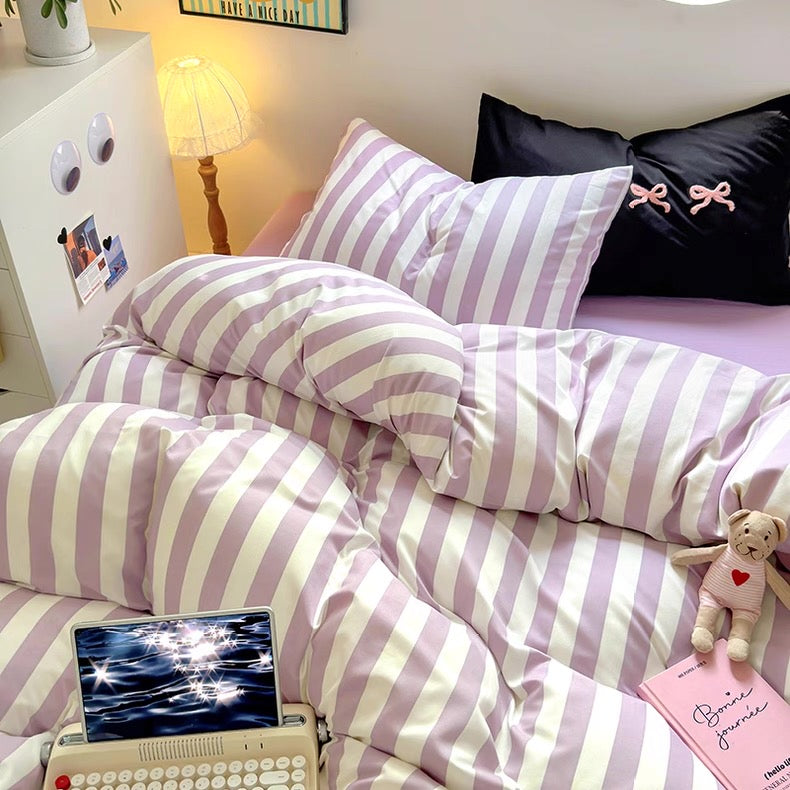 Purple Striped Cotton Bedding Set