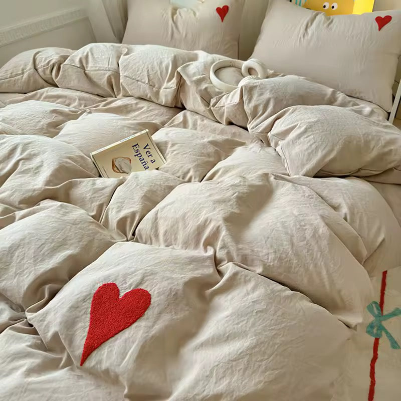 Beige Heart Bedding Set