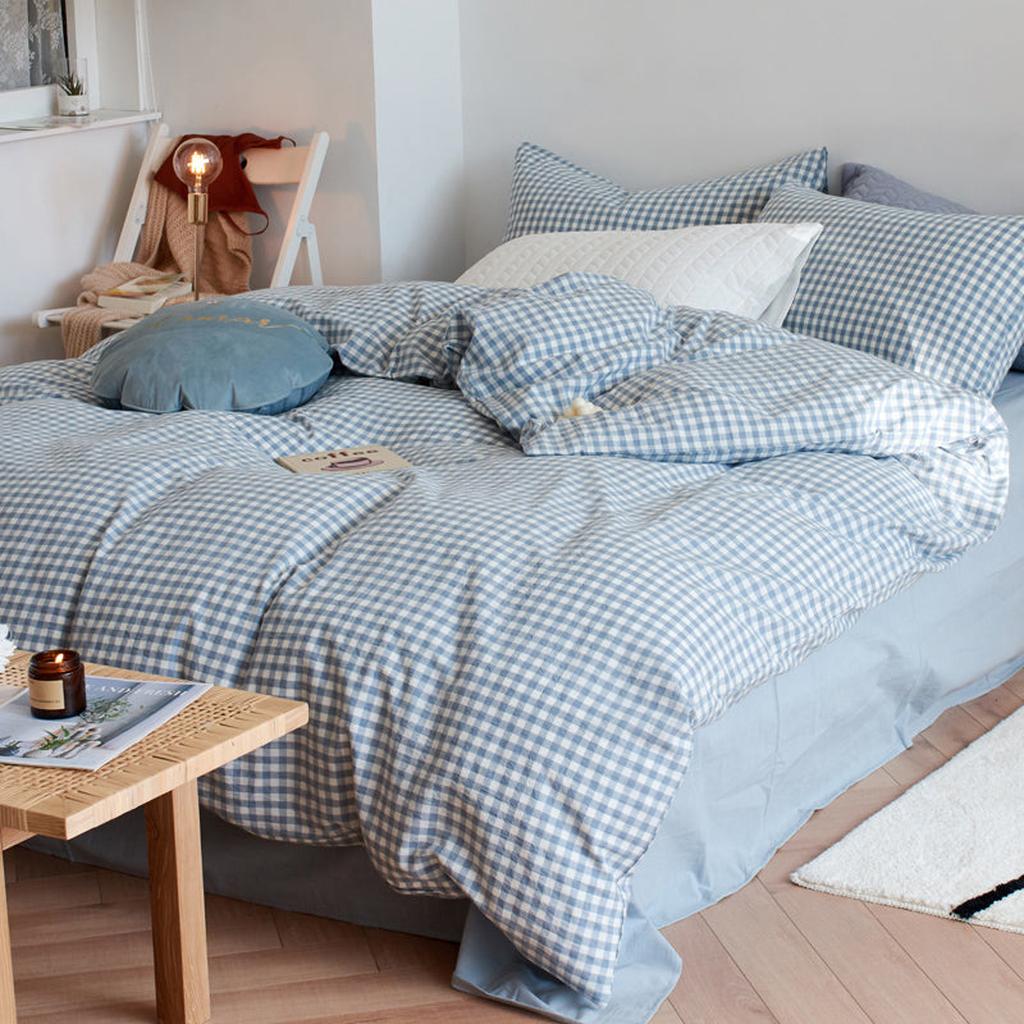 Cotton Small Gingham Duvet Cover - Baby Blue