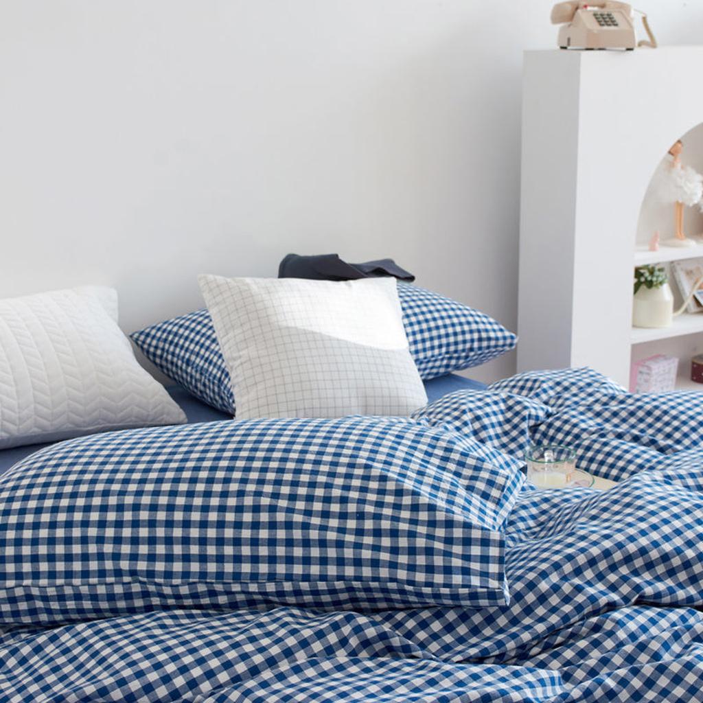 Cotton Small Gingham Duvet Cover - Blue