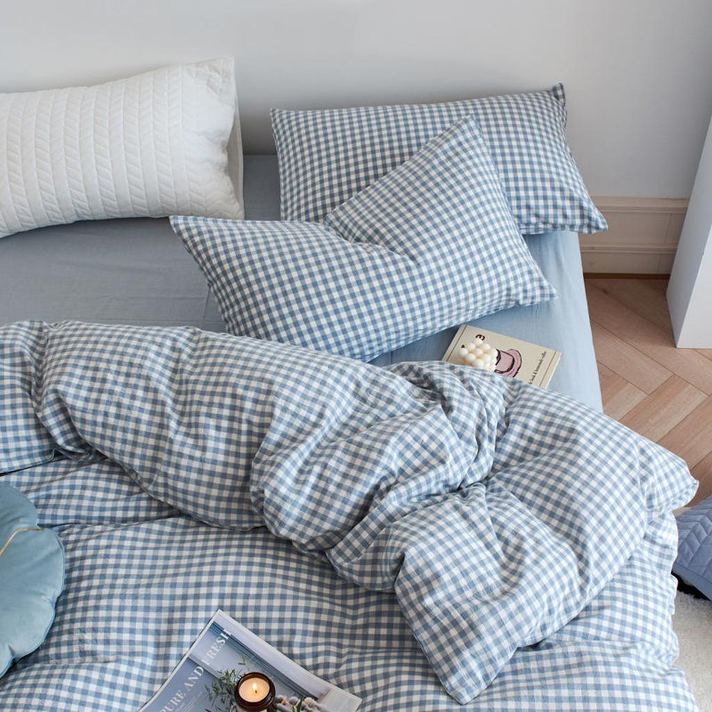 Cotton Small Gingham Duvet Cover - Blue