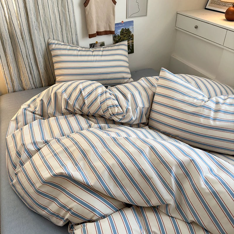 Blue Striped Cotton Bedding Set