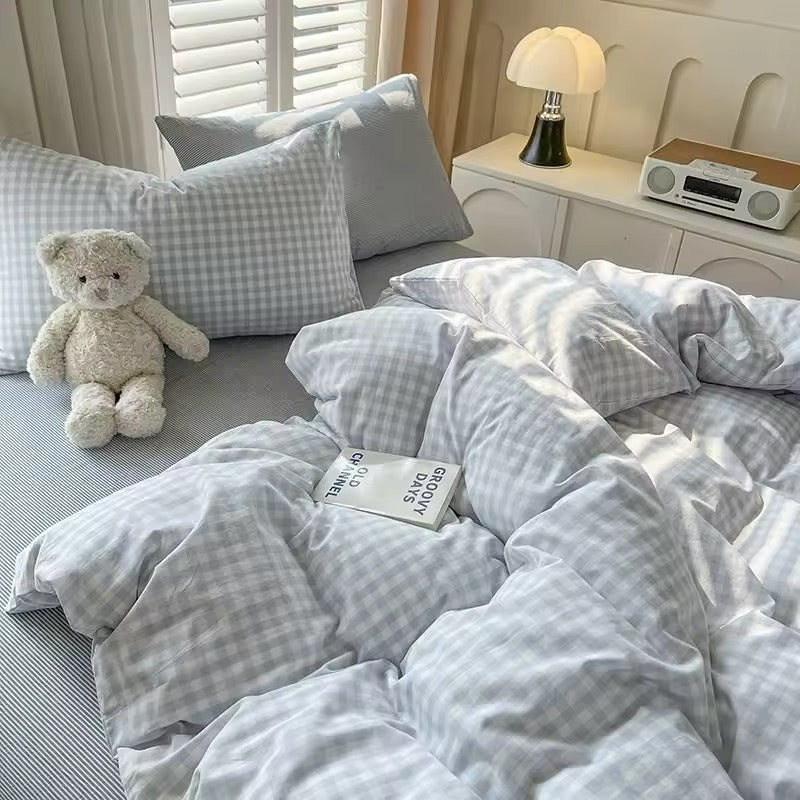 Cozy Pink Plaid Bedding Set