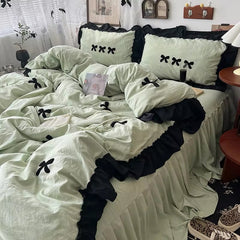 Aesthetic Pink Bedding Set with Bow