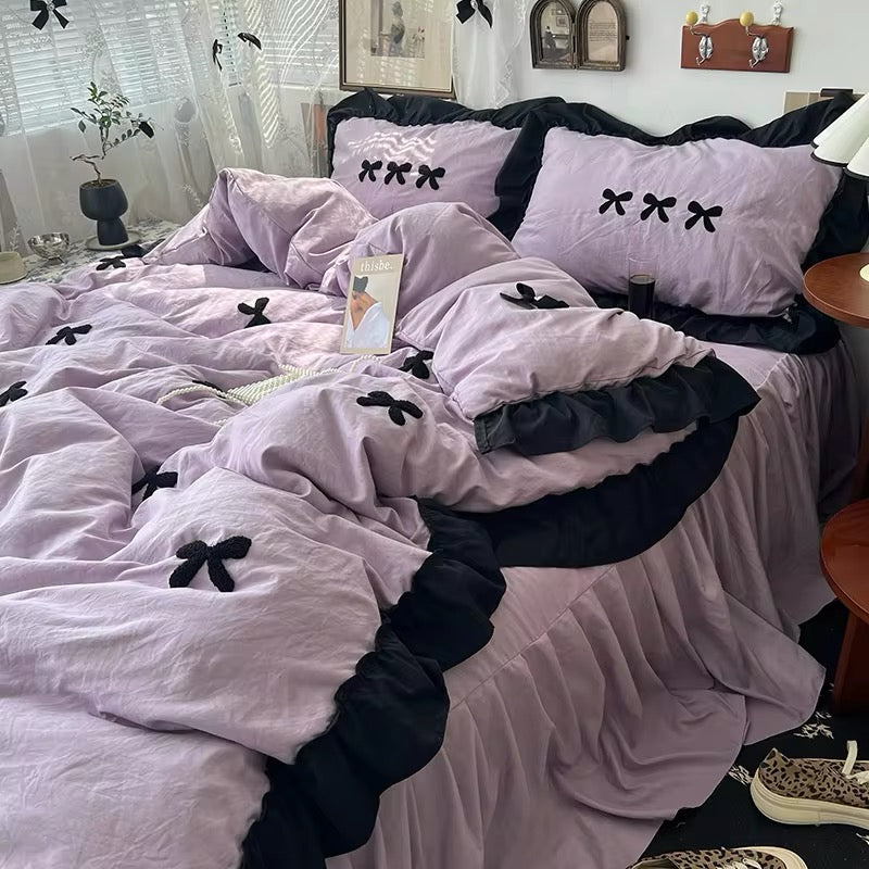Aesthetic Pink Bedding Set with Bow
