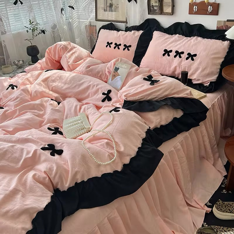 Aesthetic Pink Bedding Set with Bow