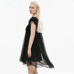 WomenSquare Neck Pleated  Pumpkin Sleeve Elegant Dress