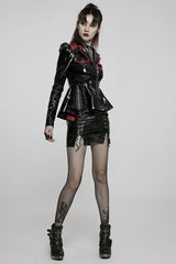 PU Elastic Patent Leather Dresses Slit with Drawstring Side Loop Mini Skirt