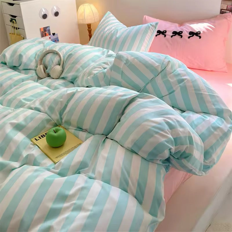 Beige Striped Cotton Bedding Set
