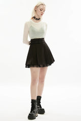 WomenDark Daily Elastic Waist Pleated Gauze Style Personality with Detachable Waistband Skirt