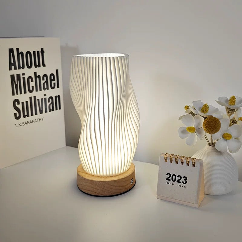 Cream Striped Desk Lamp