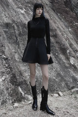 WomenLarge-hole Mesh Stitching Sun-hem Twill Chiffon Gothic Daily Black Mini Skirt