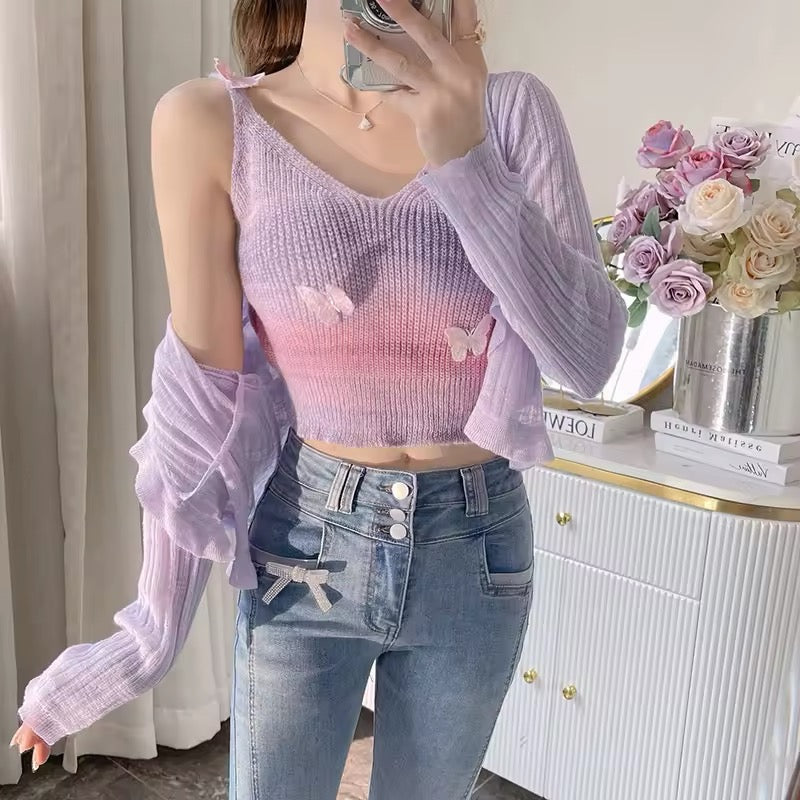 Gradient Butterfly Crop Top
