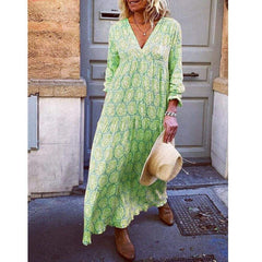 Fashion Boho Deep V Neck Floral Long Maxi Dress