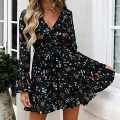 Fashion Boho Ruffle Floral Holiday Mini Sun Dress