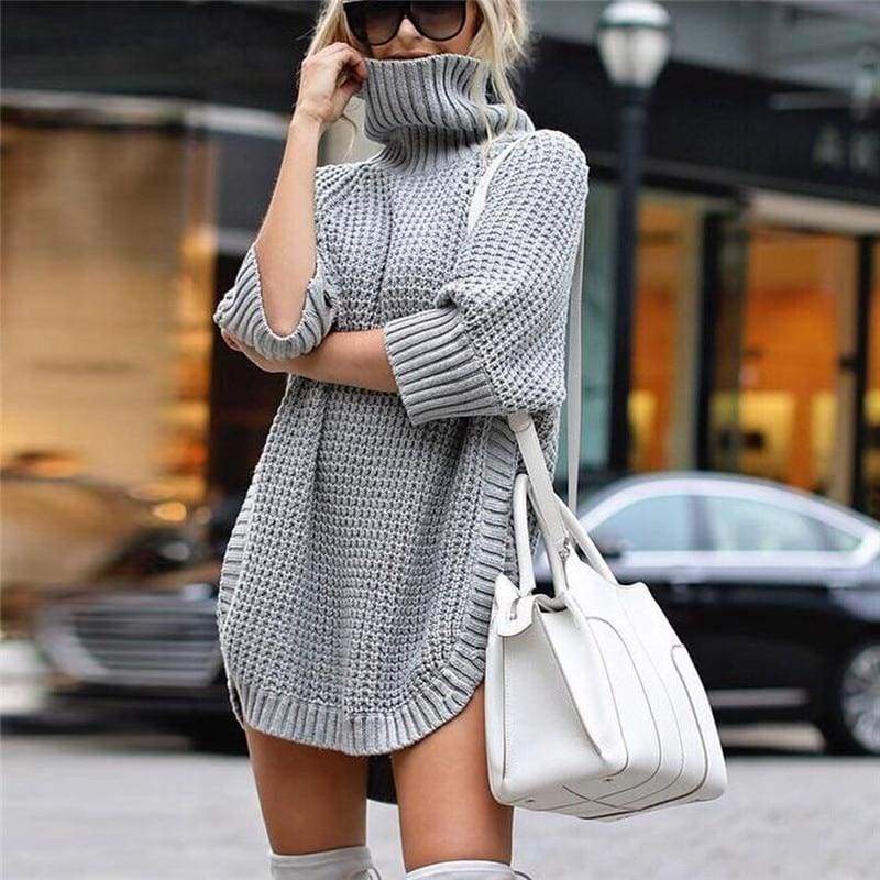Fashion Casual Irregular Long Sweater Dress Knitted Sweater Top