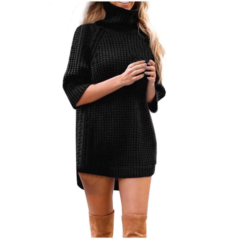 Fashion Casual Irregular Long Sweater Dress Knitted Sweater Top