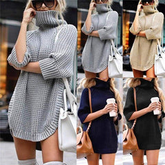 Fashion Casual Irregular Long Sweater Dress Knitted Sweater Top