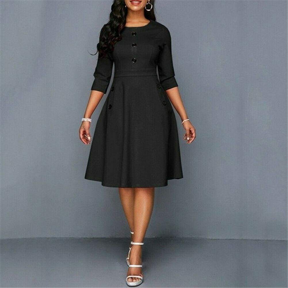 Fashion Retro Tunic 3/4 Long Sleeved Solid Bodycon Dresses