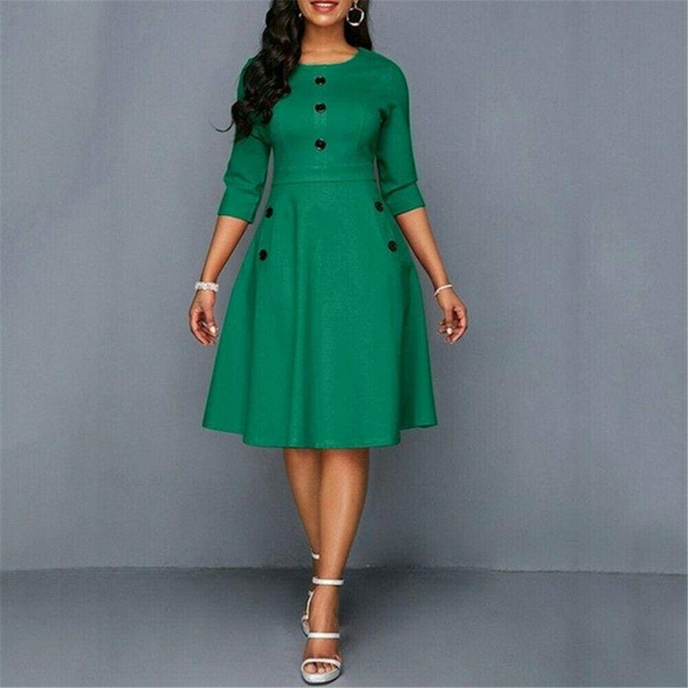 Fashion Retro Tunic 3/4 Long Sleeved Solid Bodycon Dresses