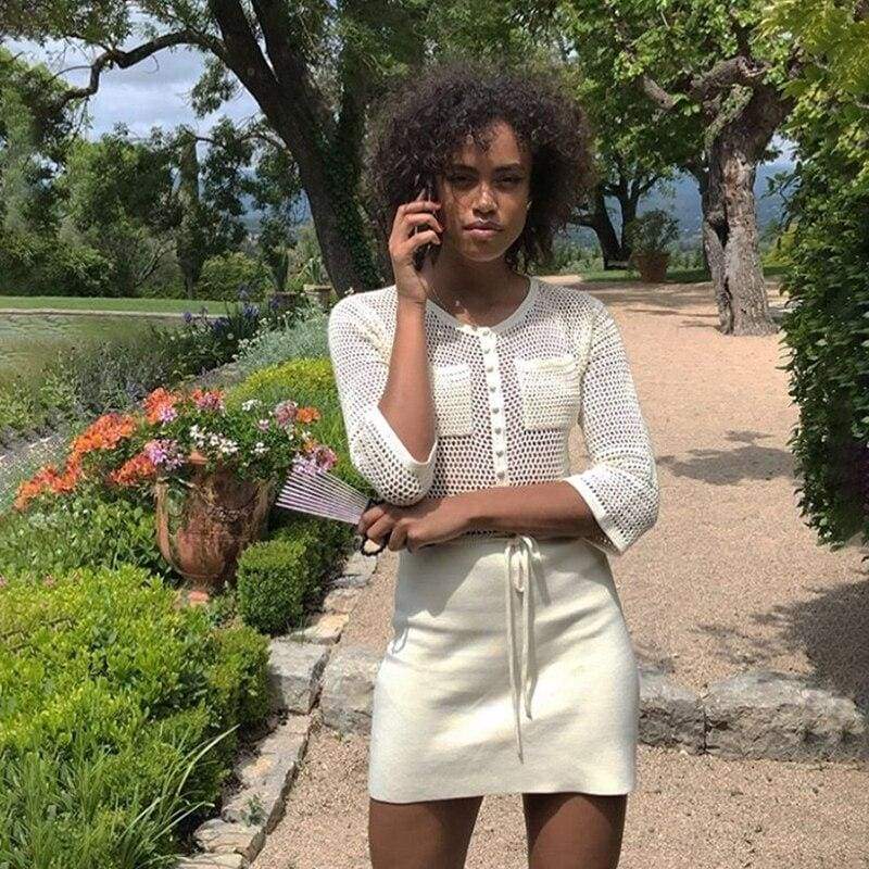 Fashion WomenLong Sleeve Bodycon Dress Autumn Winter Knitwear Hollow Stretch Jumper Warm Casual Party Mini Dress