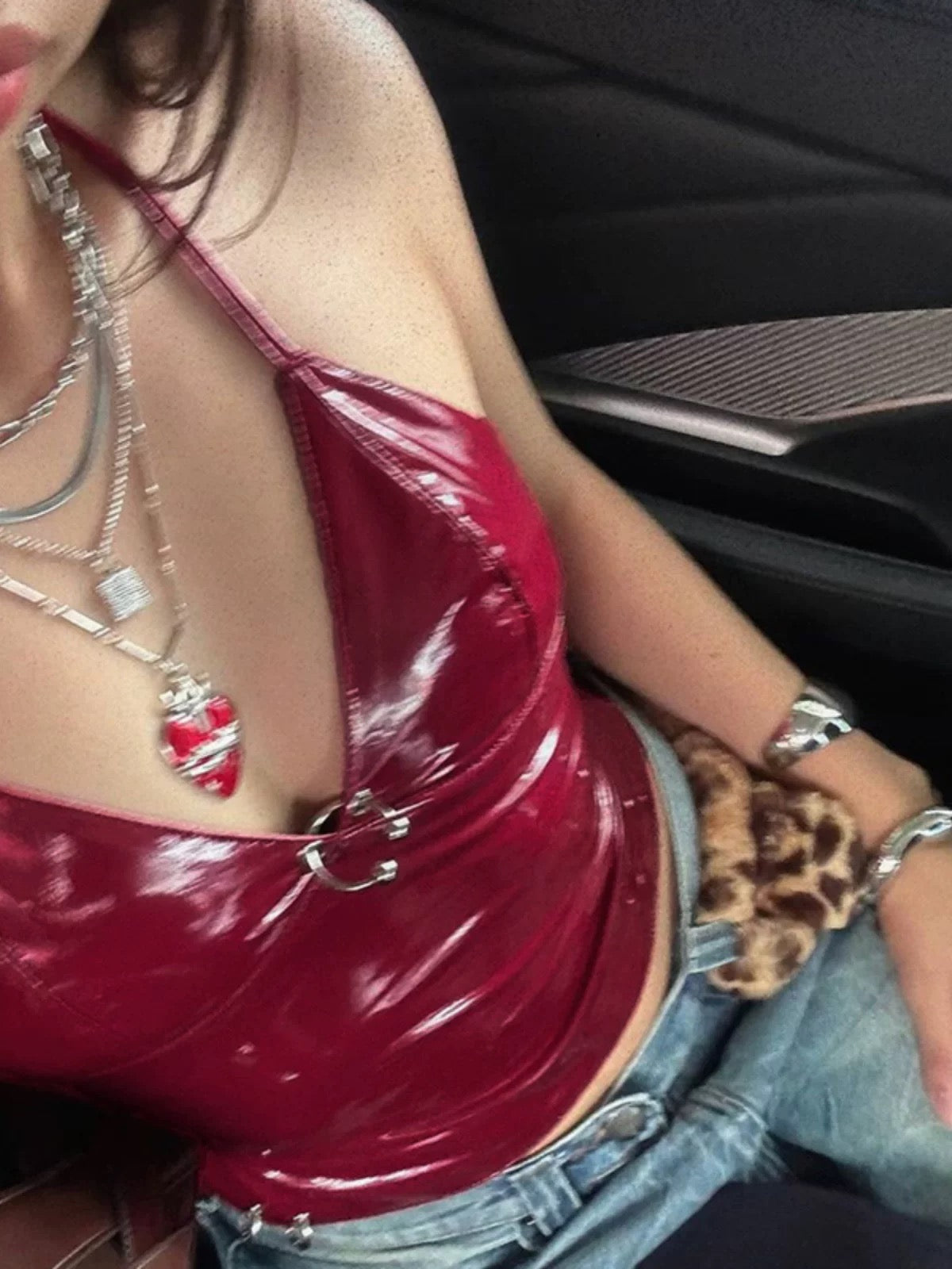 Y2K Red Leather Crop Top