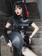 WomenEmbroidery Dragon Qipao Cheongsam Retro Side Slit Stand Collar Evening Dress
