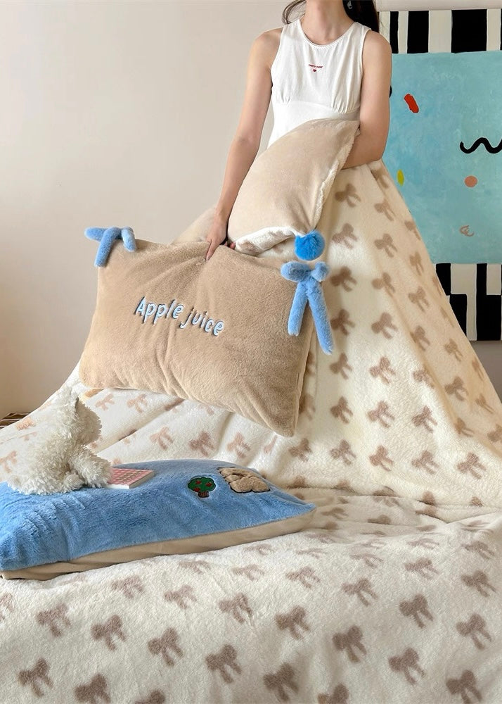 Beige Bow Velvet Bedding Set