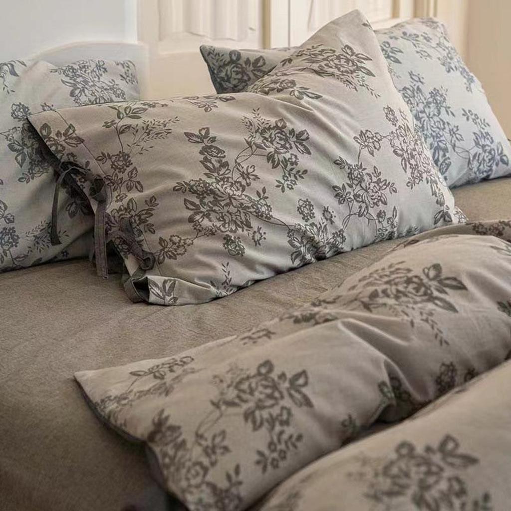Floral Jacquard Bedding Set with Bow Tie - Dusty Blue