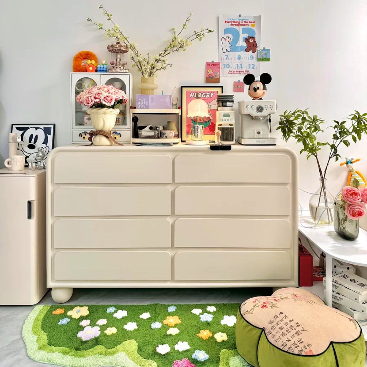 Green Floral Bedroom Rug