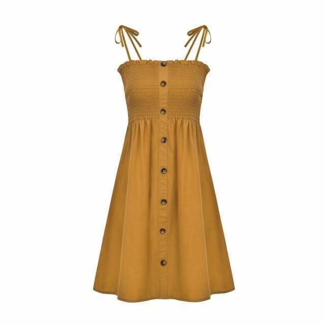 Front-breasted White Elastic Waist Sling Strap Dress